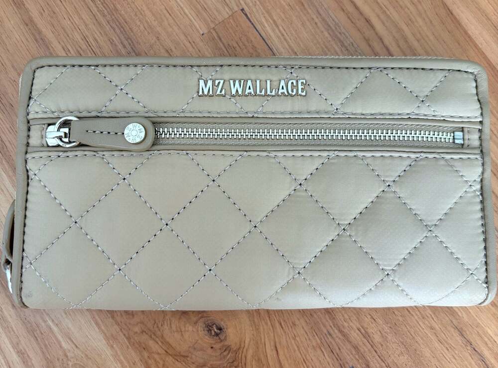 MZ Wallace Long Crosby Quilted Nylon Wallet Tan Beige Continental